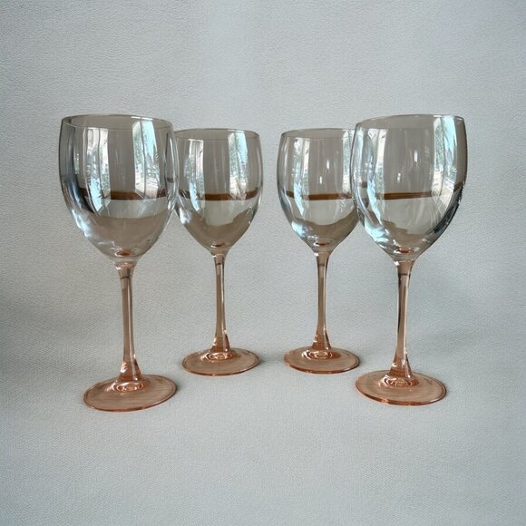 Luminarc France Pink Stem Wine Glasses Set of 4 Blush Footed Vintage Barware - Picture 3 of 7